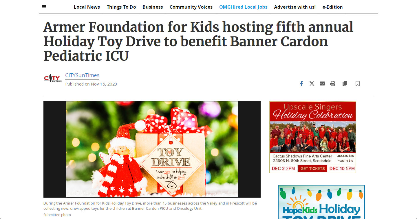 Armer Foundation for Kids hosting fifth annual Holiday Toy Drive
