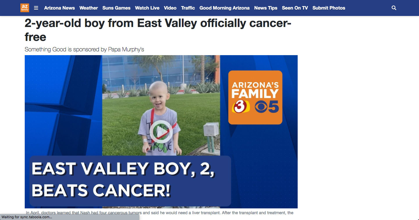 2-year-old boy from East Valley officially cancer-free