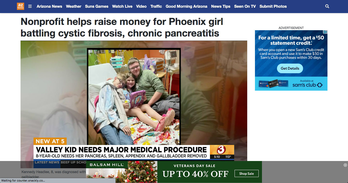 Nonprofit helps raise money for Phoenix girl battling cystic fibrosis, chronic pancreatitis