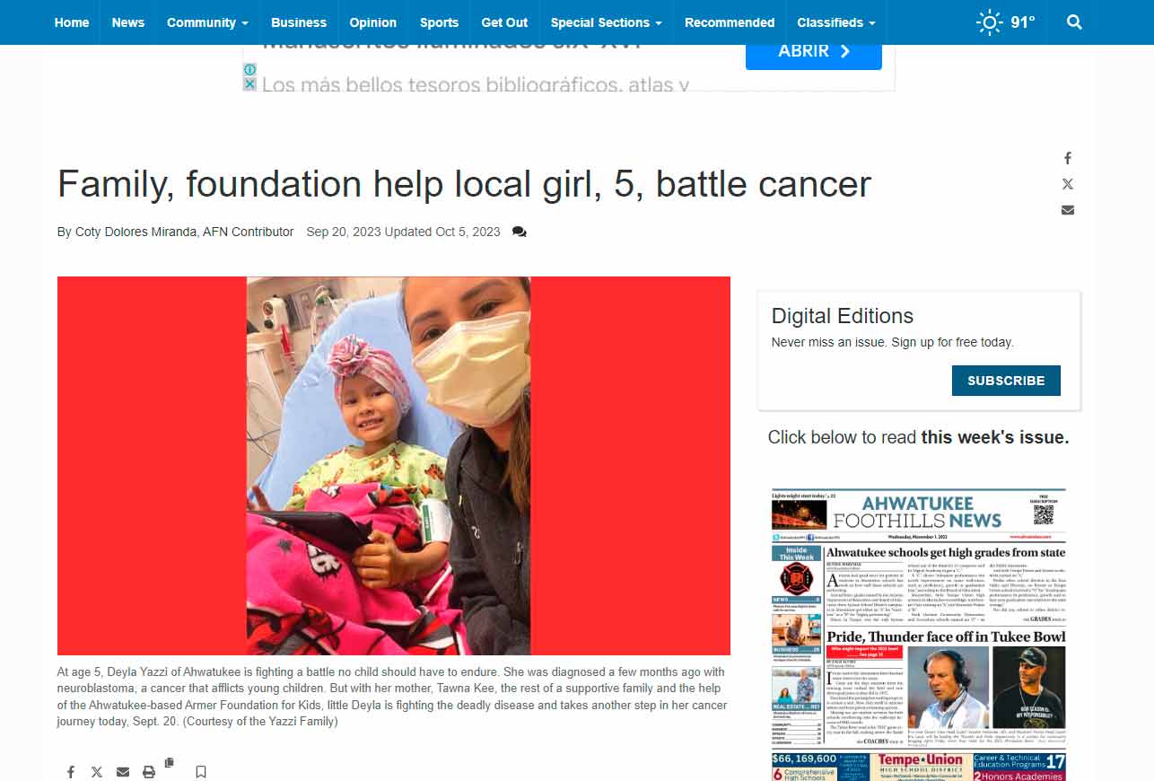 Family, foundation help local girl, 5, battle cancer